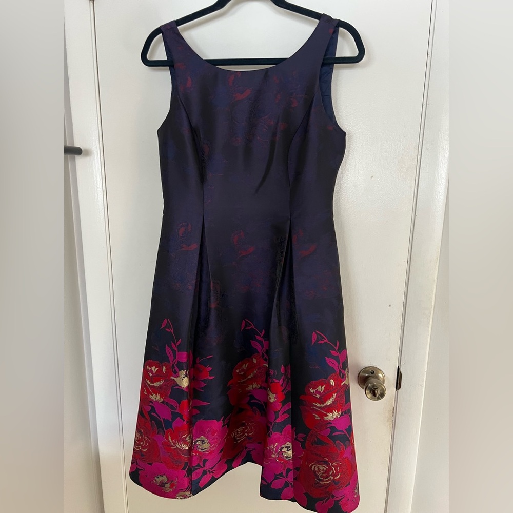 Adrianna Pappell fit and flare dress with gold foil detail